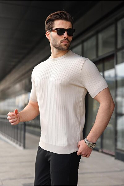 Madmext Stone Color Crew Neck Knitwear Men's T-Shirt E7460