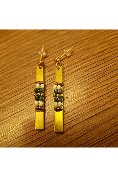 azra takı tasarım Handmade Sand Bead Wrapped Colorful Brass Dangle Women Earr...