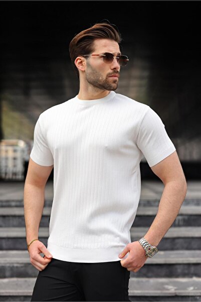 Madmext White Crew Neck Knitwear Men's T-Shirt E7460