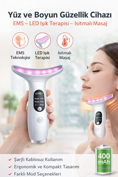 MO DOU EMS Yüz Boyun Gerdirme Cihazı Isıtmalı LED Işık Terapi Masaj Aleti
