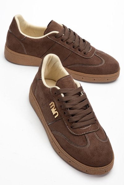 BAHRİNA Women’s Brown Suede Buckled Casual Sneakers