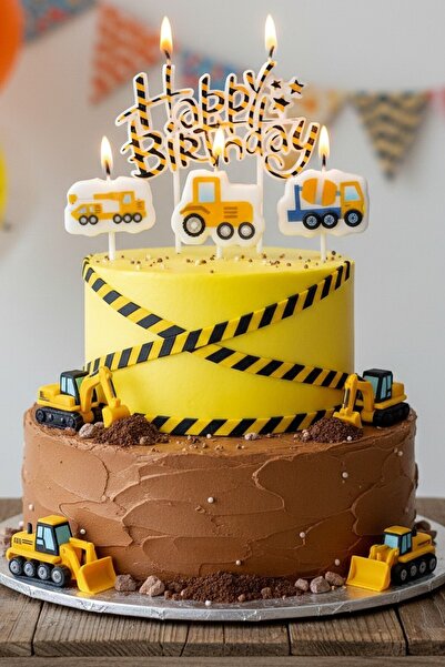aşkın concept İNŞAAT HAPPY BİRTHDAY 4 LÜ DOĞUM GÜNÜ PARTİ SETİ SÜSÜ MUMU
