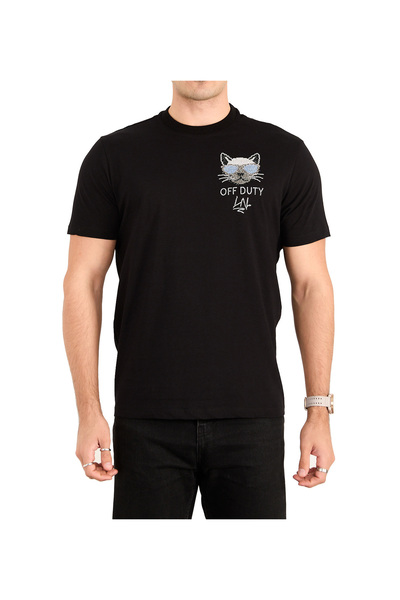 Linea Noir MLX Off-Duty Feline, Taşlı T-shirt , %100 Pamuk,Uniseks, Siyah ,Bi...