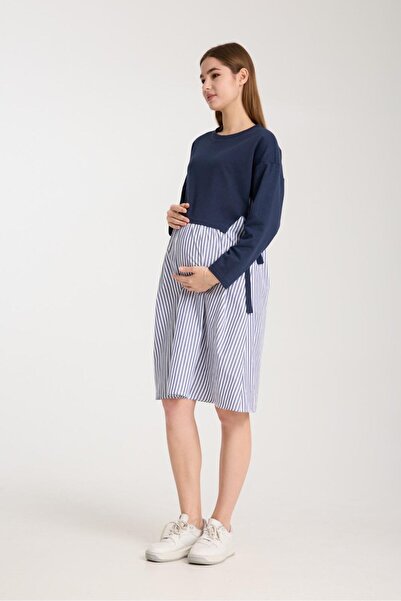 Işşıl E168-Cotton Combed Combination Striped Maternity Sports Tunic-Dress