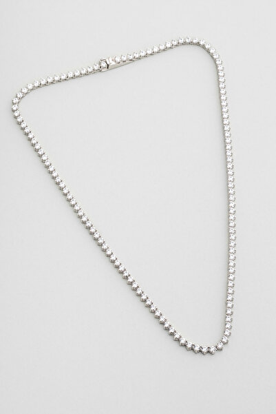 So CHIC... Zirkon Taşlı 18 Ayar Beyaz Altın Kaplama Gümüş Su Yolu Kolye