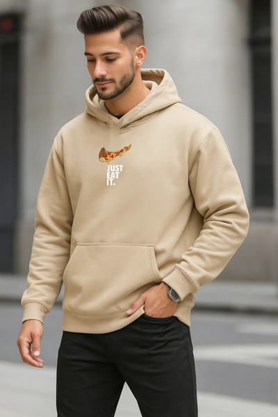 DEEPSENCE Men's Beige Oversized Hooded Sweatshirt Justpizza