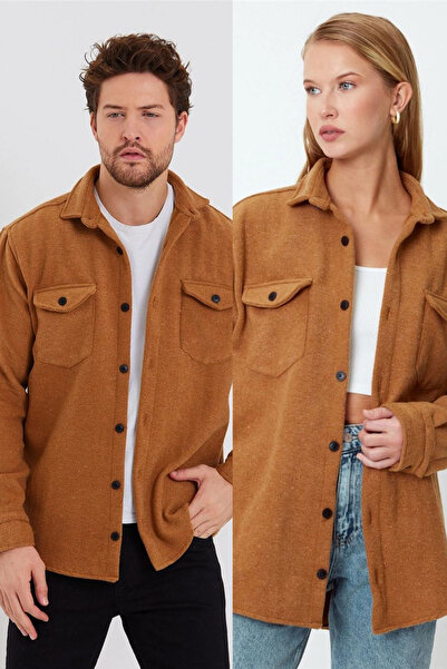 BLUE STREET Unisex Hardal Çift Cep Kapaklı Oduncu Gömlek-tekli Fiyat