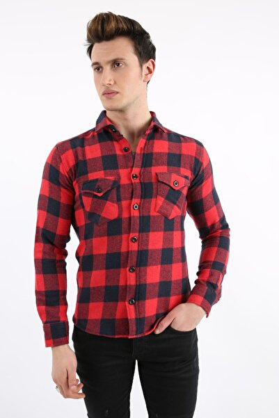 buğrahayalin Men's Casual Double Pocket Thick Lumberjack Shirt