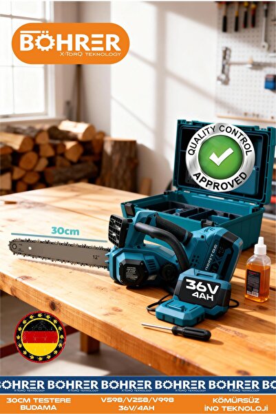 BÖHRER 30CM 15 PİLLİ 36V 5AH ÇİFT BATARYA YENİ NESİL AKÜLÜ AĞAÇ BUDAMA KESME ...