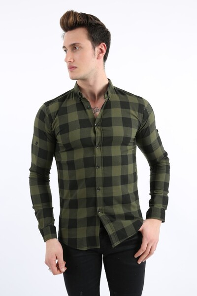 Giyimodam Men's Casual Large Square Stretch Fabric Shirt