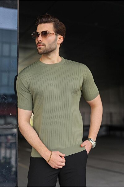 Madmext Khaki Crew Neck Knitwear Men's T-Shirt E7460