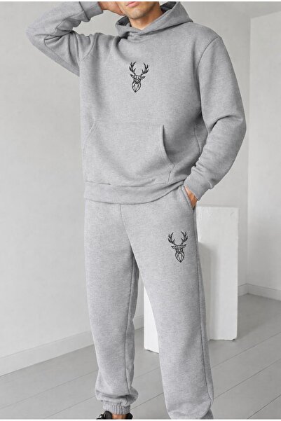 FUFLUNS Deer Printed Unisex Men/Women K Hooded Oversize Bottom/Top Tracksuit Set