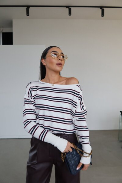 Özge Özgenç Boat Neck Striped Basic Knitwear