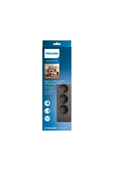 Philips SPN3140A/62, 4 Soket, Akım Korumalı Priz, 900 Joules, 2Mt Kablo, (Gri)