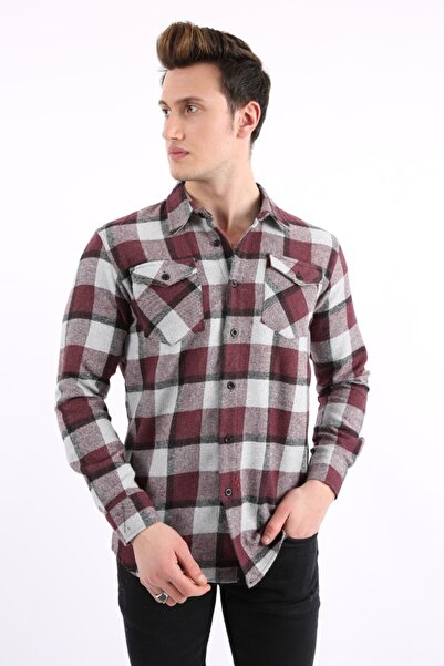 buğrahayalin Men's Casual Double Pocket Thick Lumberjack Shirt
