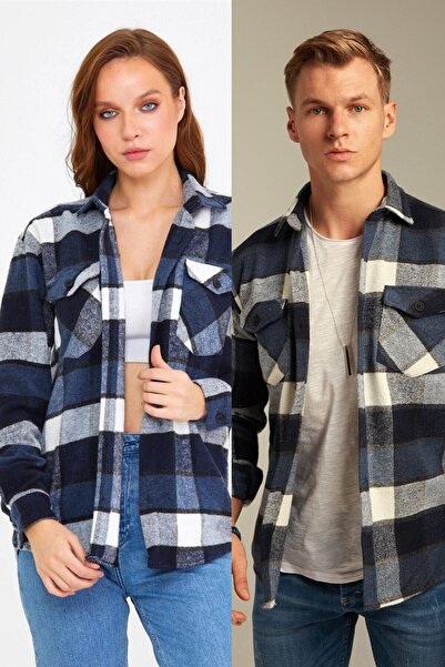 BLUE STREET Unisex Blue Double Pocket Flap Lumberjack Shirt - single price
