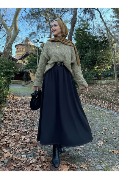 Foremia Pocketed Elastic Waist Skirt-Black