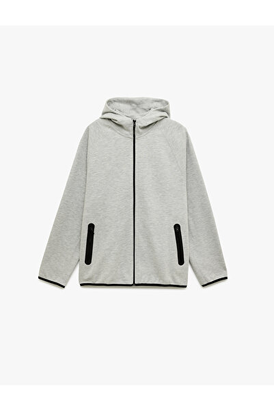 Koton Regular Fit Long Sleeve Zippered Pocket Hooded Sports Sweatshirt