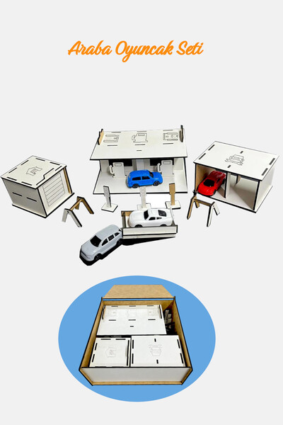 FUJJA Ahşap Minik Soförler için Oyuncak Seti - Benzinlik+Garaj+Tamirhane+Arab...