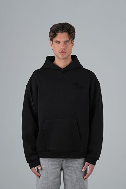 String Oversize Sweatshirt Unisex Siyah