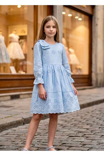 Miaras فستان بناتي بأكمام طويلة مطرز بتصميم عتيق