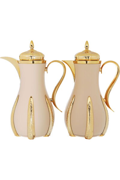 AZOZ MERCHLY stainless steel thermos set, 2 pieces, 1 liter - golden beige