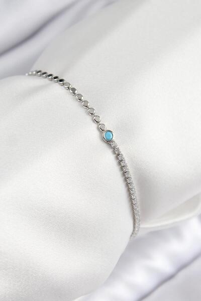 Hediye Vakti Elegant Steel Bracelet with Blue Stone Detail |   Stainless Stee...
