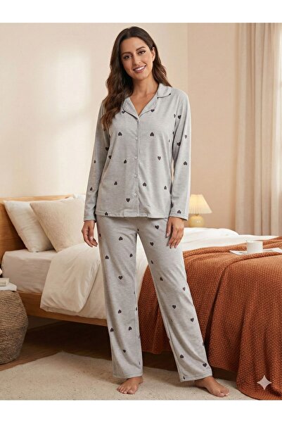 Silona Homewear Set de pijamale cu guler tip cămașă și nasturi, cu dungi