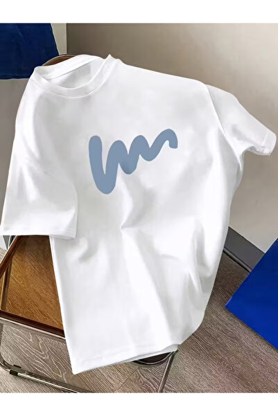 gencerco Tricou unisex cu design cu linii orizontale albastre, cu gât rotund,...