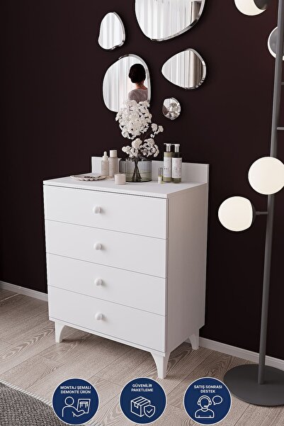 DEKORFİM DF11101 4 Çekmeceli Şifonyer – Geniş Depolama Alanlı, Modern Beyaz Ç...