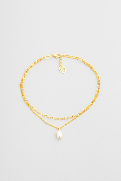 So CHIC... İnci Taşlı 18 Ayar Sarı Altın Kaplama 23 Cm Gümüş Minimal Hal Hal