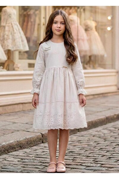 Miaras فستان بناتي بأكمام طويلة مطرز بتصميم عتيق