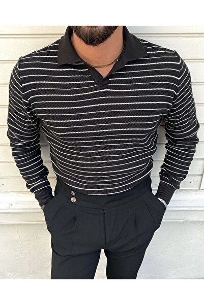 BLUE STREET Men's Slim Fit Polo Neck Patched Knitwear Sweater-Trz19132R04S