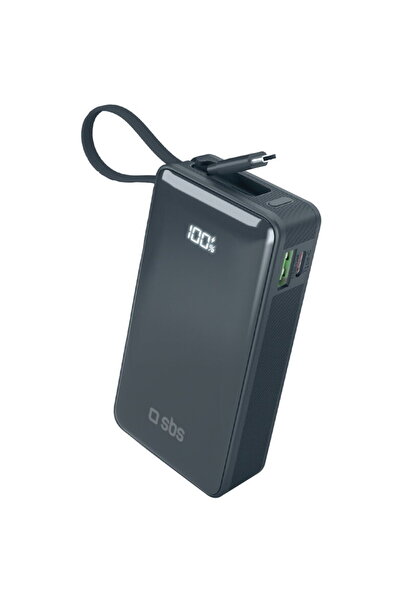 SBS 10000 mAh 20W with built-in USB-C cable and digital display - dark gray