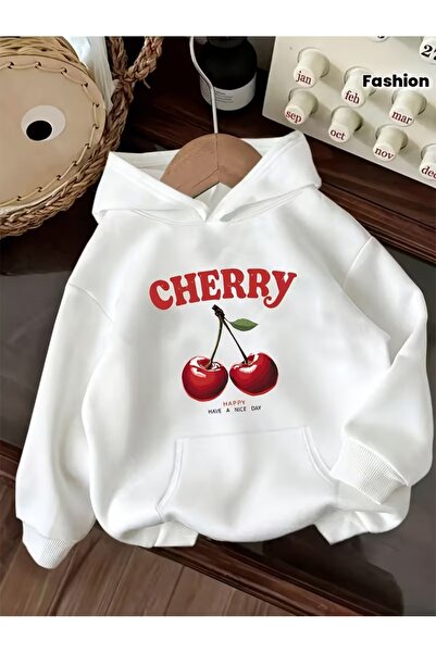 Massgai Unisex Cherry Printed Design Hooded Oversized Sweatshirt Hoodie