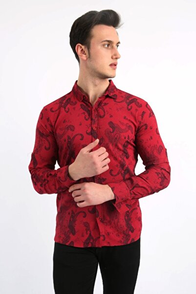buğrahayalin Men's Casual Full Stretch Fabric Patterned Shirt