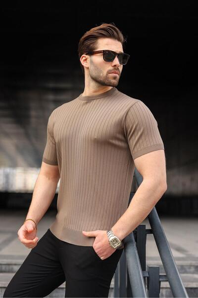 Madmext Light Brown Crew Neck Knitwear Men's T-Shirt E7460