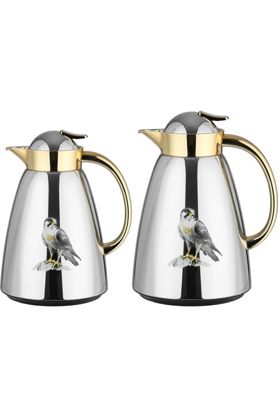 AZOZ MERCHLY Thermos Set, 0.7/1 Liter, Glass Interior, Push-Button Lid - Shin...