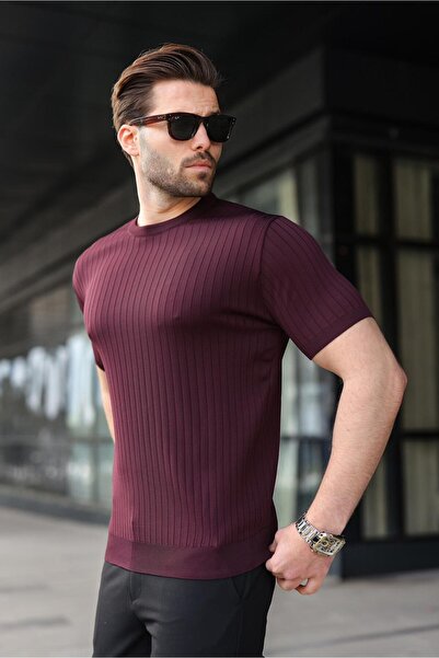 Madmext Plum Crew Neck Knitwear Men's T-Shirt E7460