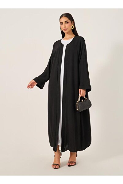 Take Two Solid Abaya with Round Neck Sleeveless Inner Dress Set