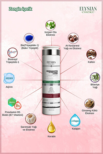 Elysian Essence Isırgan Otu & At Kestanesi & Kafein Şampuanı | Copper Peptidli Hızlı Saç Uzatma Uzatan Etkili 300 ml
