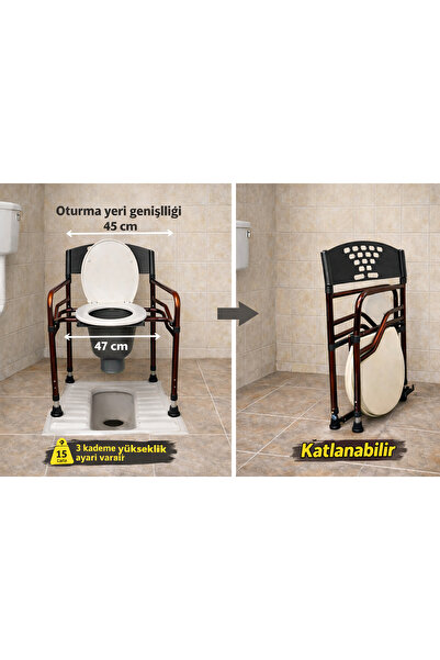 MEDİKALBİM Alaturka Uyumlu Klozetli Sandalye – Katlanabilir Tuvalet Sandalyes...