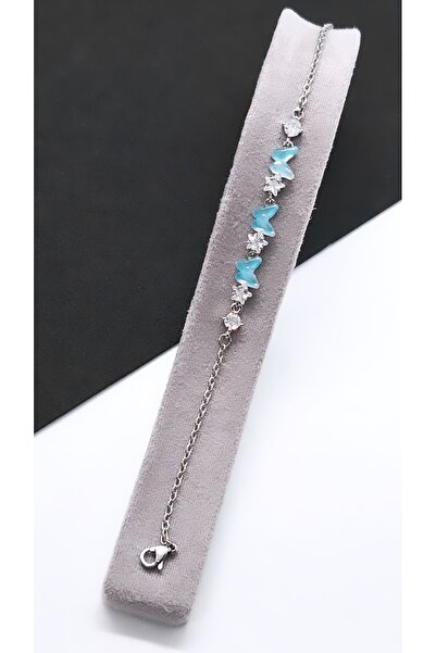 Serenity Three Butterfly Opal Stone Figure Steel Plated Bracelet