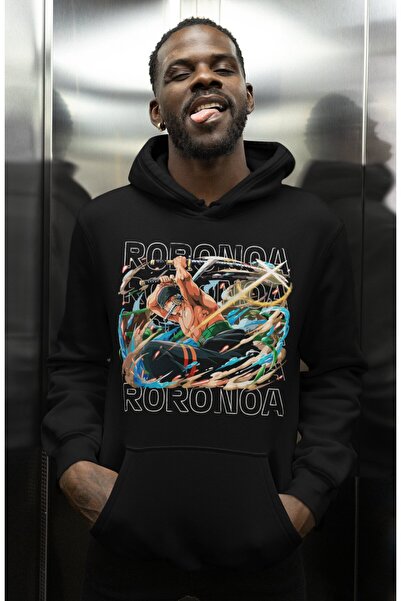 SEVBANO هودي رورونوا زورو مطبوع للجنسين قصة فضفاضة من شخصيات أنمي ون بيس