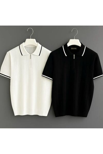 zs zaos fashion Σετ 2 ανδρικών πλεκτών μπλουζών με φερμουάρ poloyaka, βαμβακε...