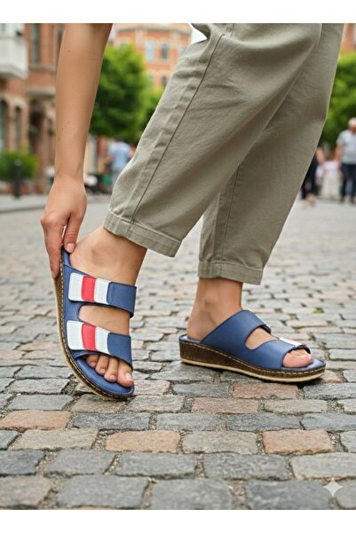 EGE GİYİM VE AYAKKABI Noble 2008 Zenne Dark Blue Leather Slippers