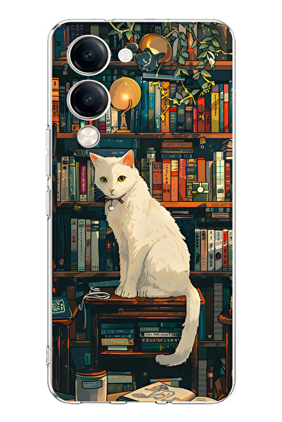 TechTree حافظة سيليكون متوافقة مع هاتف Vivo Y04 بتصميم White Cat مطبوع