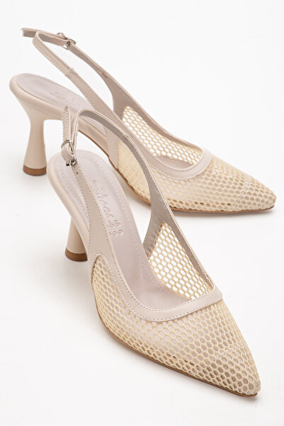 Entella Store Pantofi cu toc cu cataramă ascuțită din dantelă Luna bej pentru...