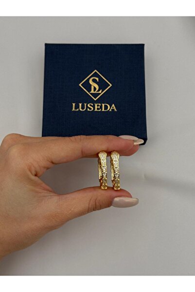 Luseda أقراط دائرية مرصعة بالأحجار على شكل ثعبان ذهبي