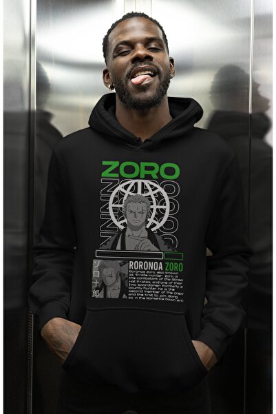 SEVBANO هودي رورونوا زورو ون بيس مطبوع للجنسين قصة فضفاضة بشخصية أنمي